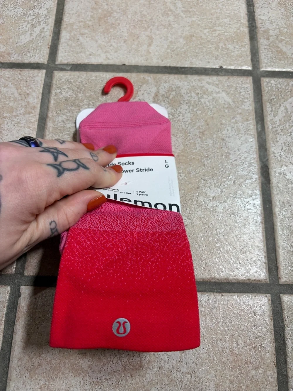 NWT Lululemon Power Stride Socks *Crew Length (Lululemon Red/Raspberry) Size L